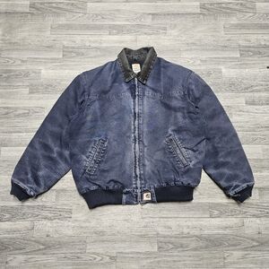 Vintage 90s Carhartt J14 MDT Faded Blue Santa Fe Canvas Quilt Lined Jacket XL